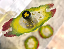 Load image into Gallery viewer, Wine/Champagne Bottle Caddy with 2 Food Safe Geode Resin Coasters, Housewarming Gift, Wine Lover Gift, Wine Glass Caddy