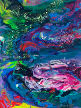 Load image into Gallery viewer, Original 16x12.5 "My Favorite Color is You" Abstract Geode Canvas Resin Art, Bright Rainbow Wall Art, Poured Resin Artwork
